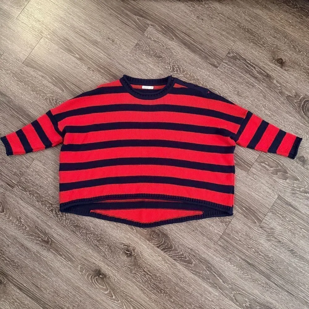 Mersea Red Navy Striped Sweater with Shoulder Buttons